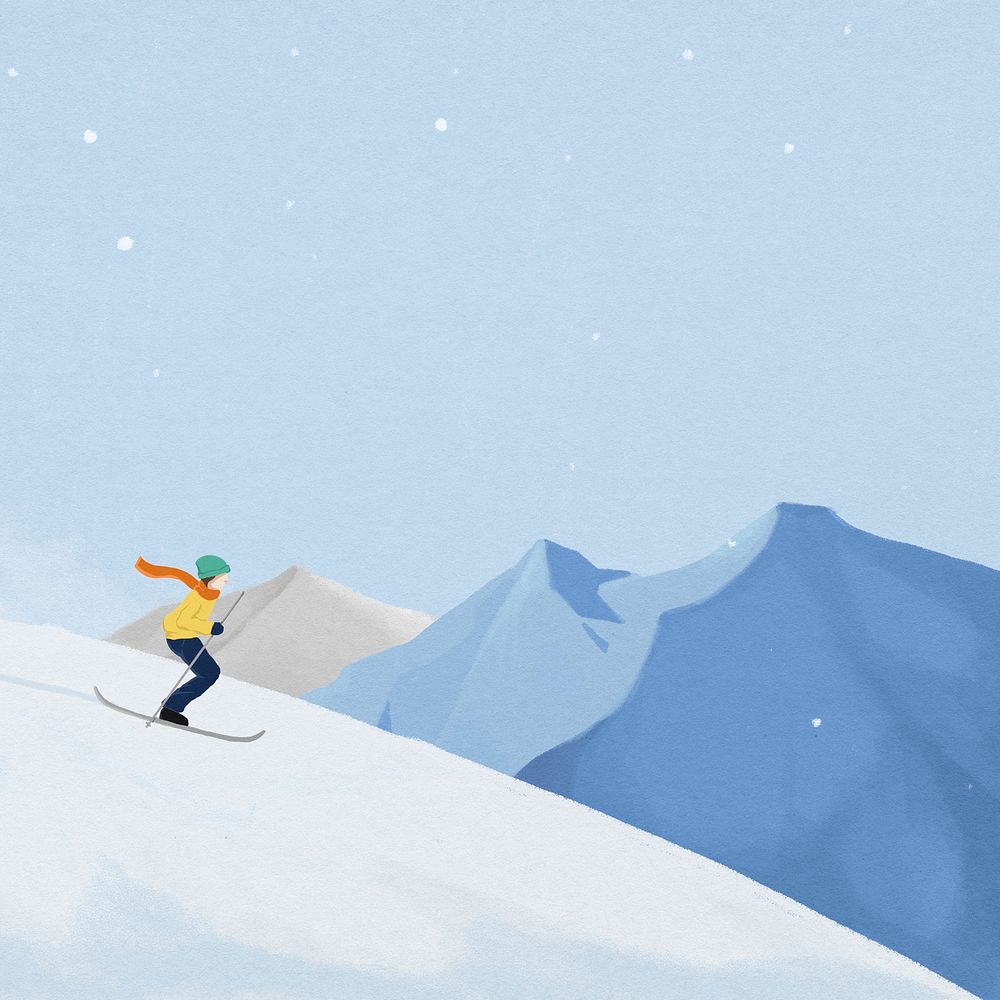 Winter skiing background, aesthetic mountains border psd