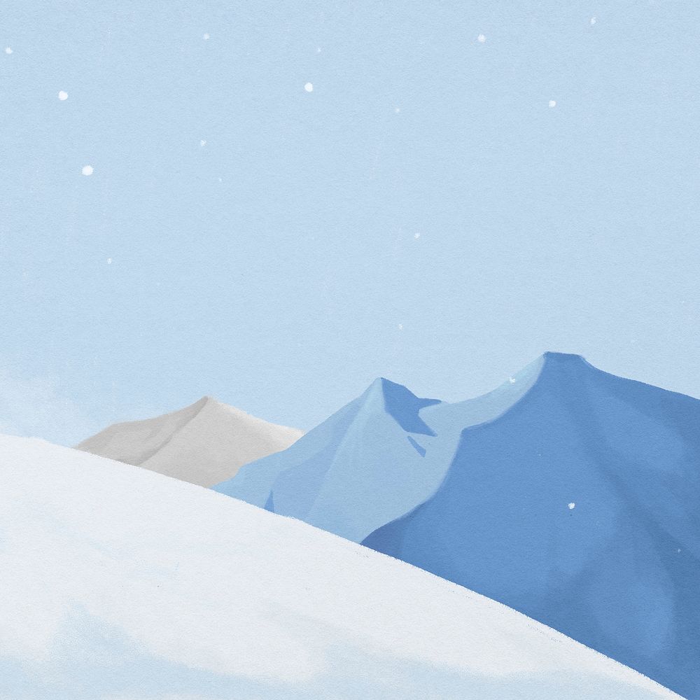 Snowy mountains background, Winter aesthetic border psd