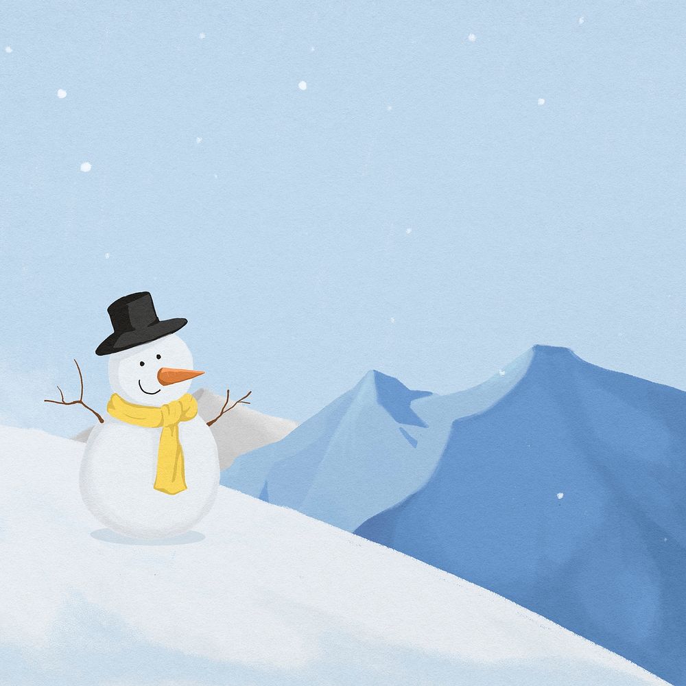 Winter snowman background, nature, landscape illustration psd