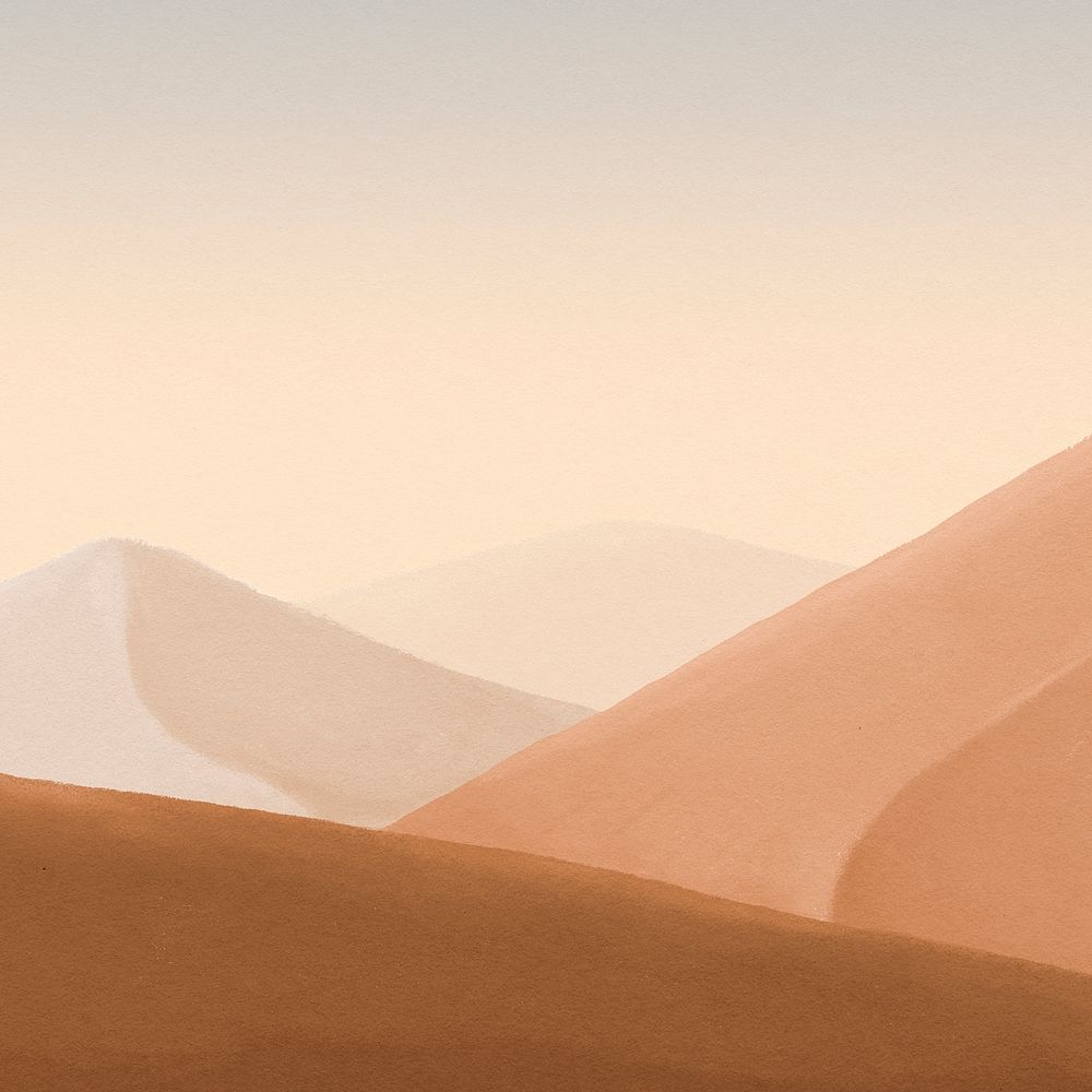 Watercolor desert background, mountains border psd