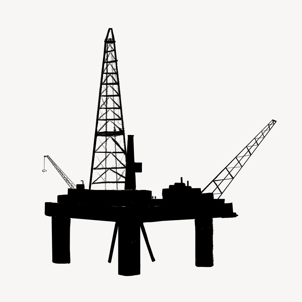 Oil rig silhouette, industrial  illustration psd