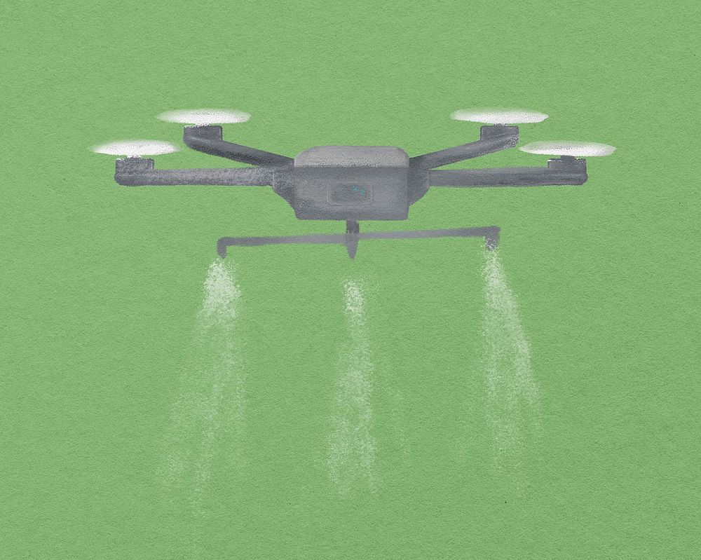 Watering drone, smart agriculture illustration psd