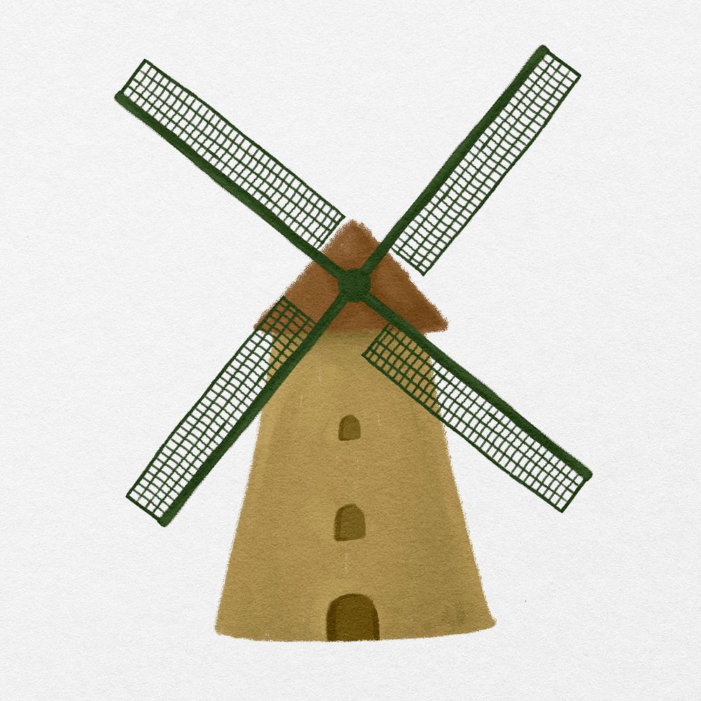 Vintage windmill, environment watercolor illustration psd