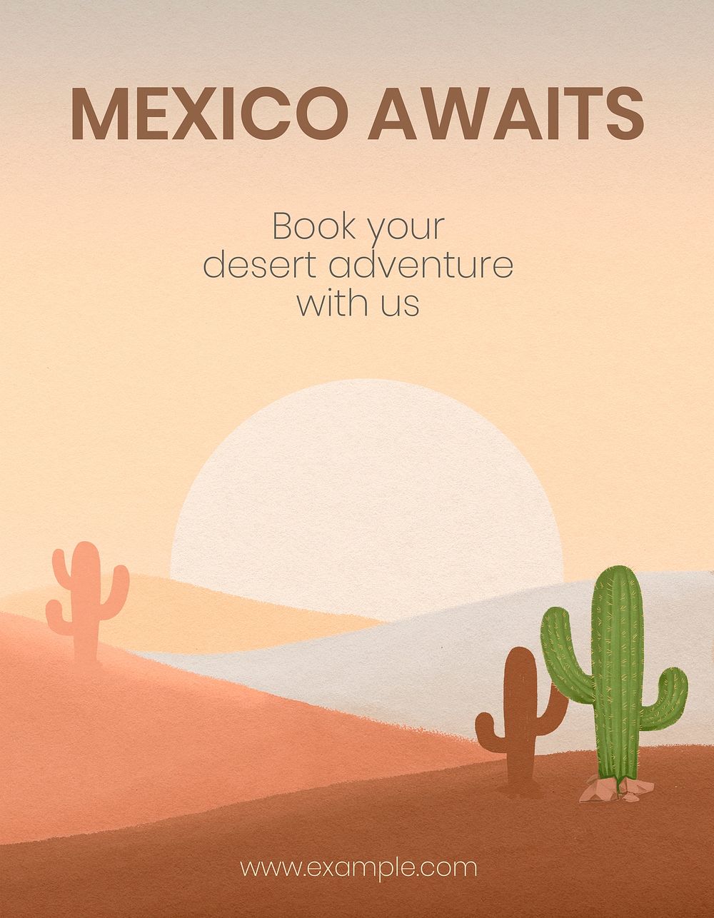 Wild west desert flyer template, Mexican landscape illustration psd