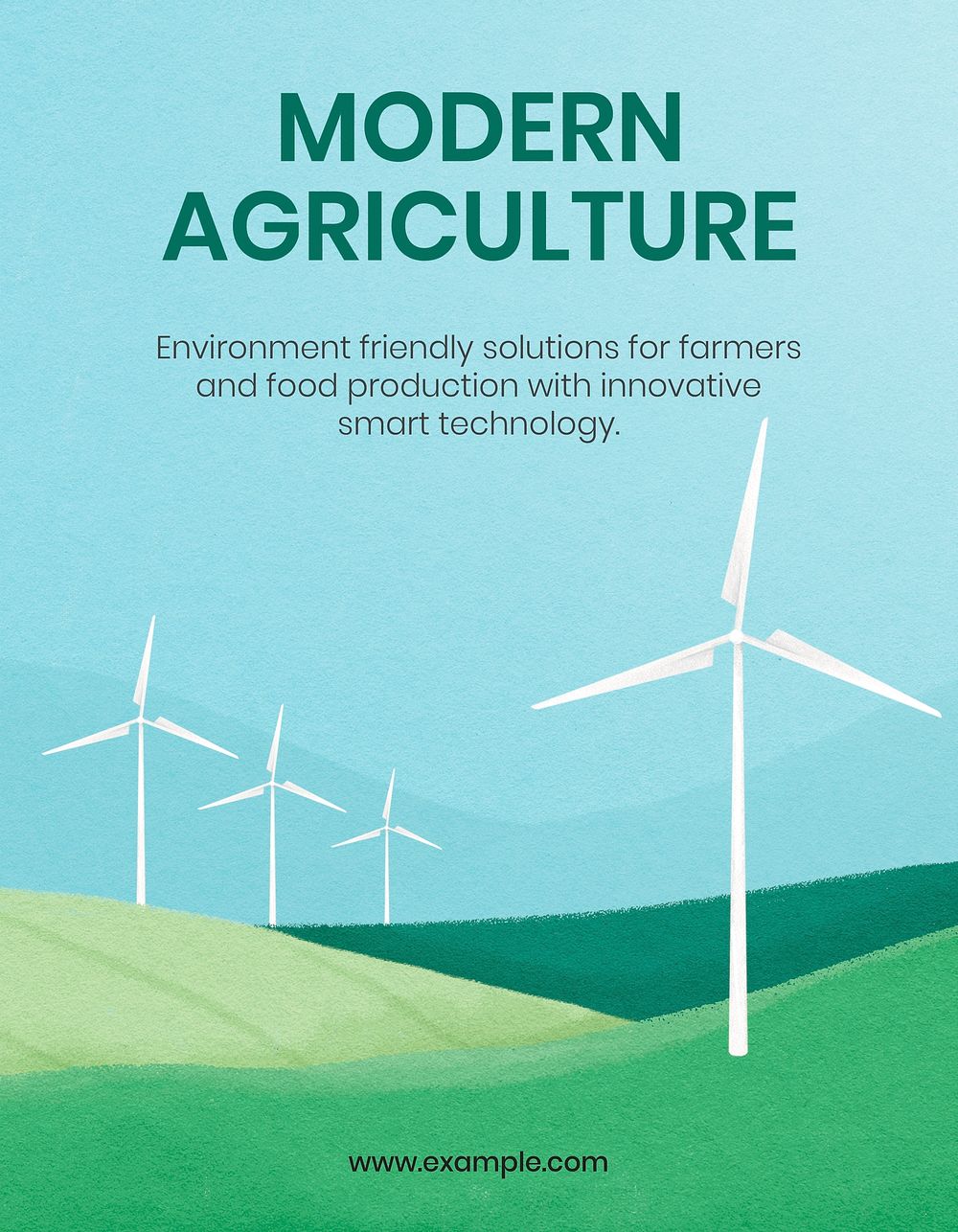 Modern agriculture flyer template, wind farm illustration psd