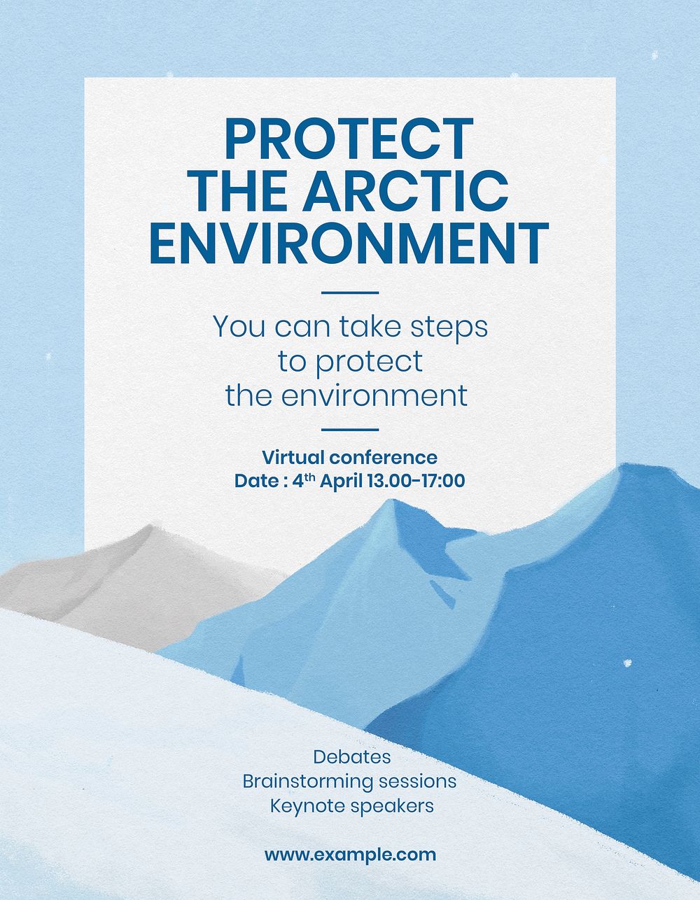Arctic environment flyer template, winter landscape illustration psd