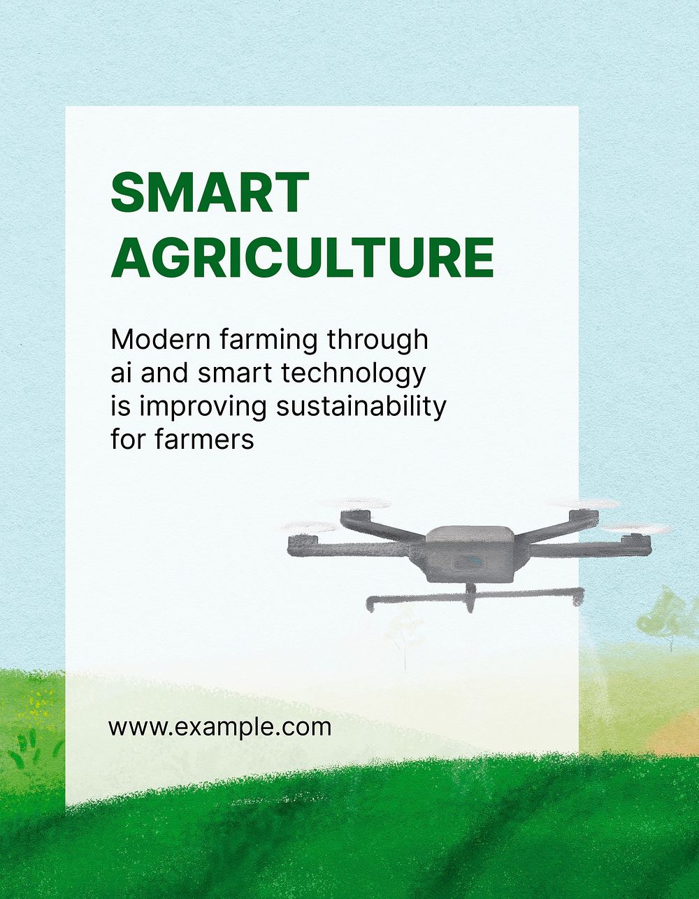 Smart agriculture flyer template, watering drone illustration psd
