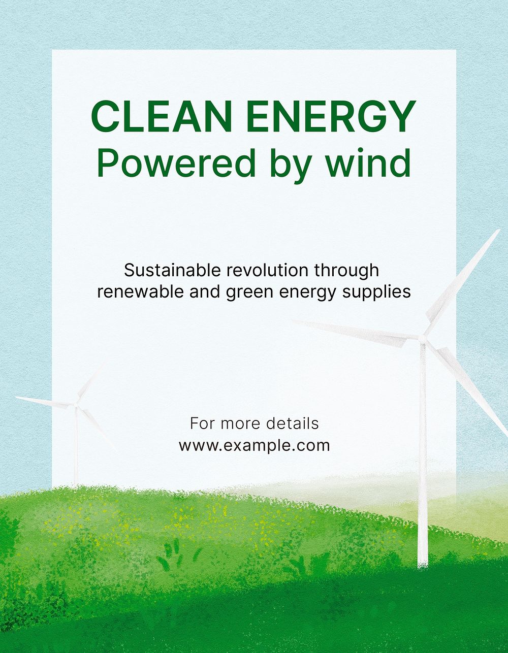 Clean energy flyer template, wind turbine illustration psd