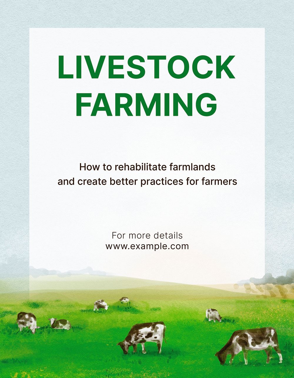 Livestock farming flyer template, watercolor landscape psd