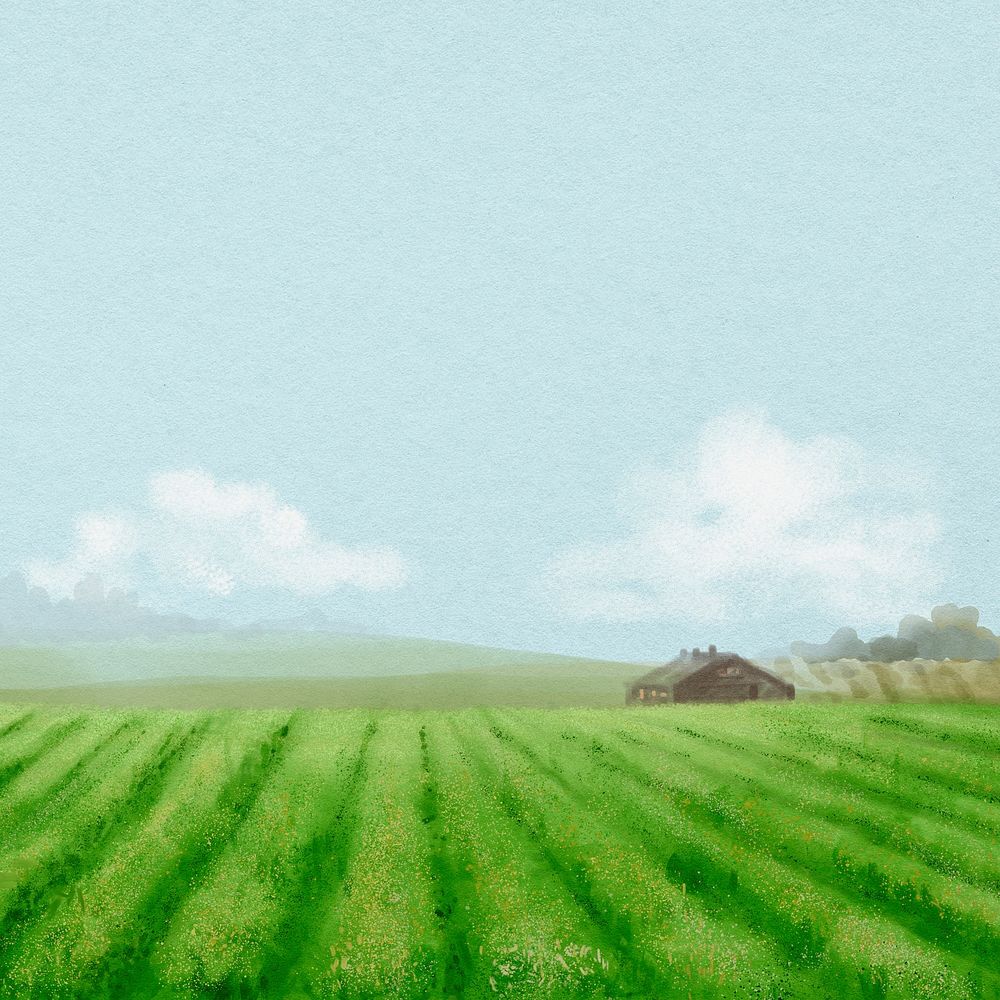 Farm landscape background, watercolor illustration