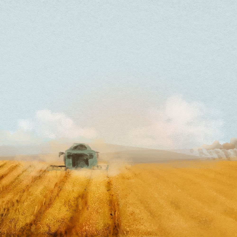 Agriculture aesthetic background, watercolor field illustration psd