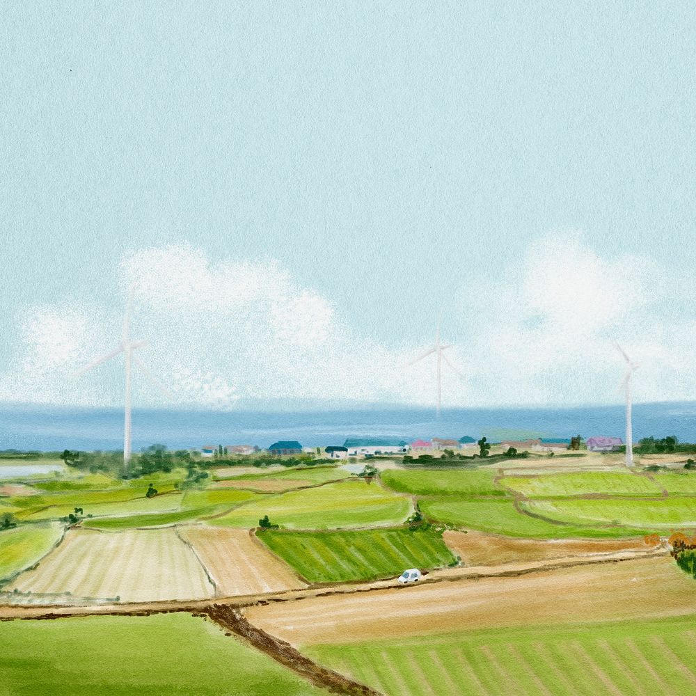 Watercolor agriculture background, farm landscape illustration