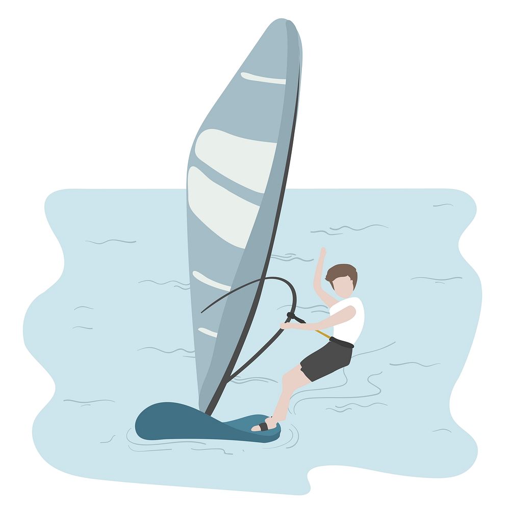 Character illustration of a guy windsurfing