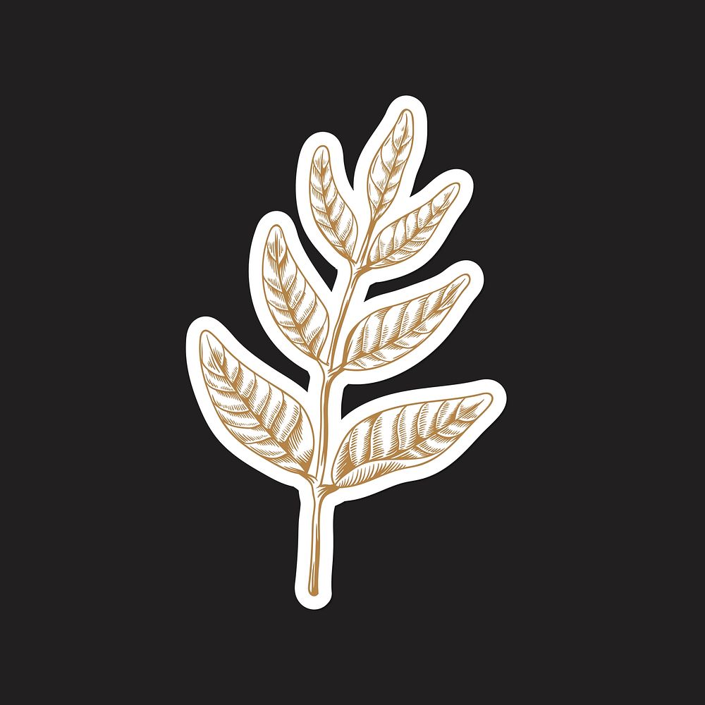 Gold and white leaf sticker with a white border vector