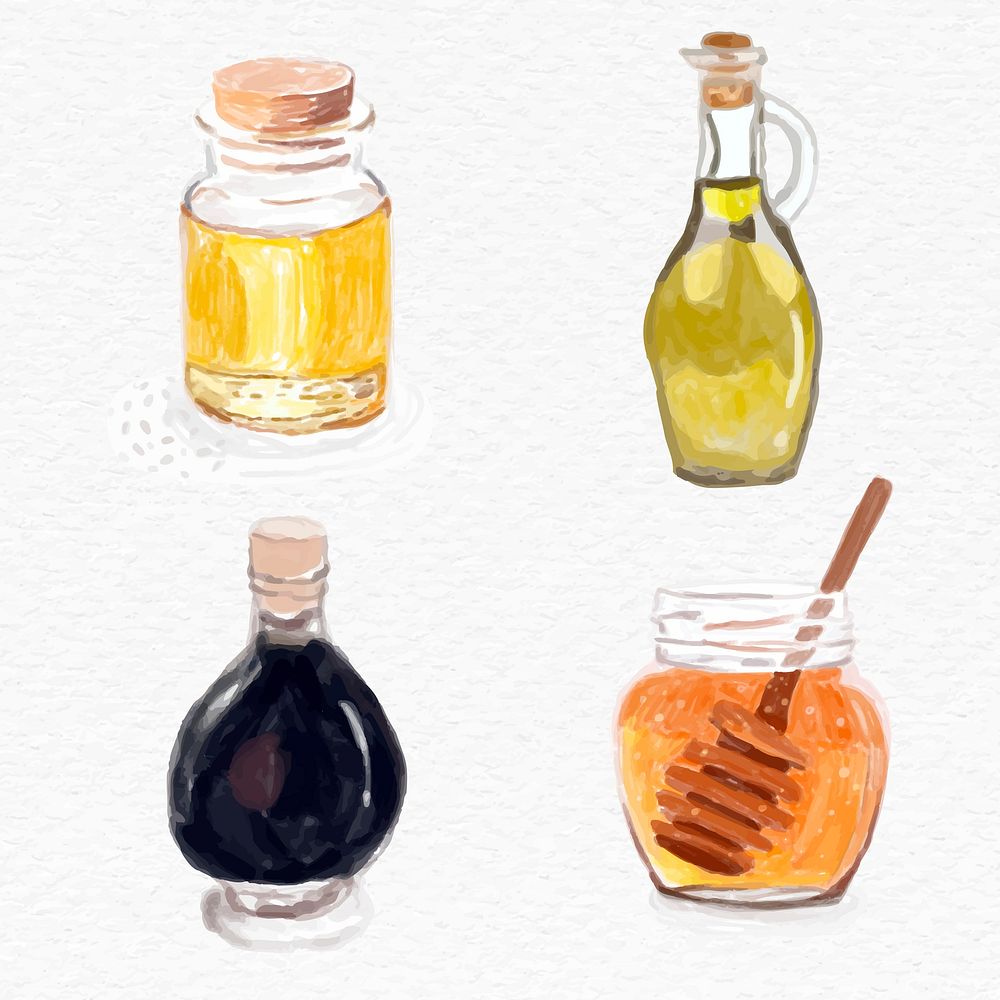 Food dressings vector watercolor hand drawn collection