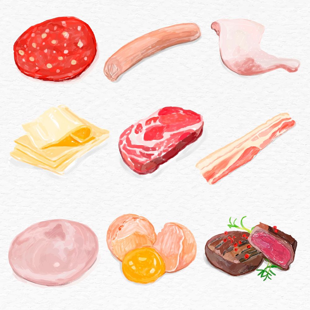 Food ingredients vector watercolor illustration collection