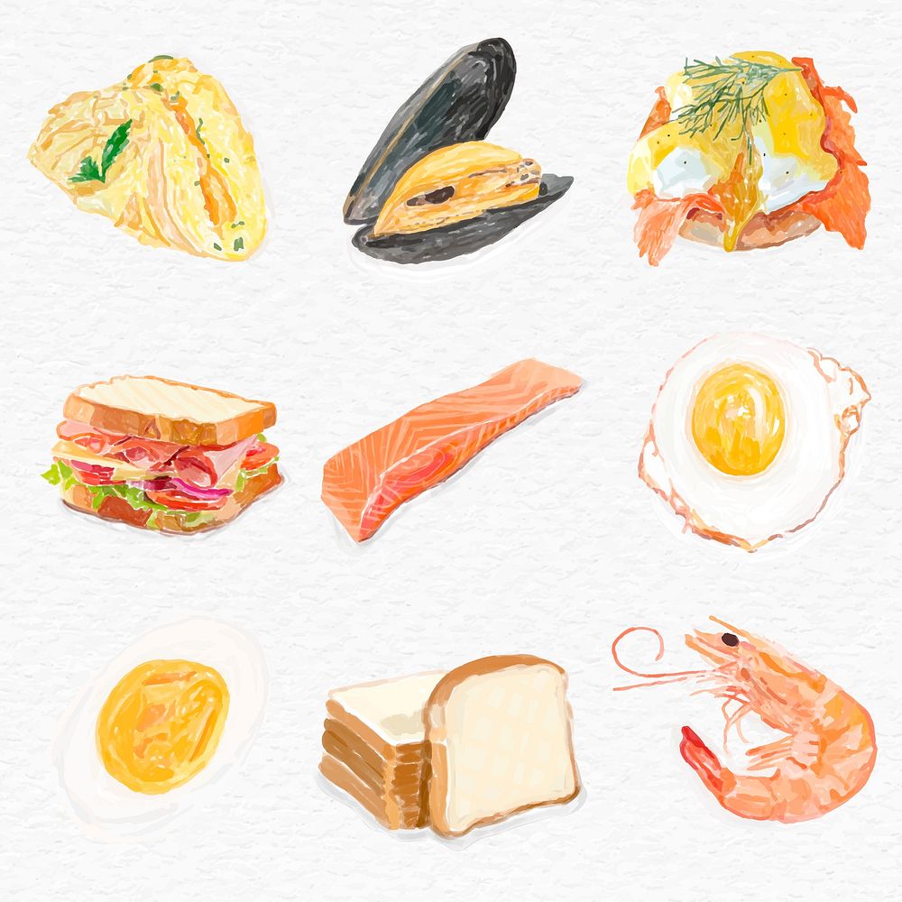 Hand drawn food psd watercolor collection