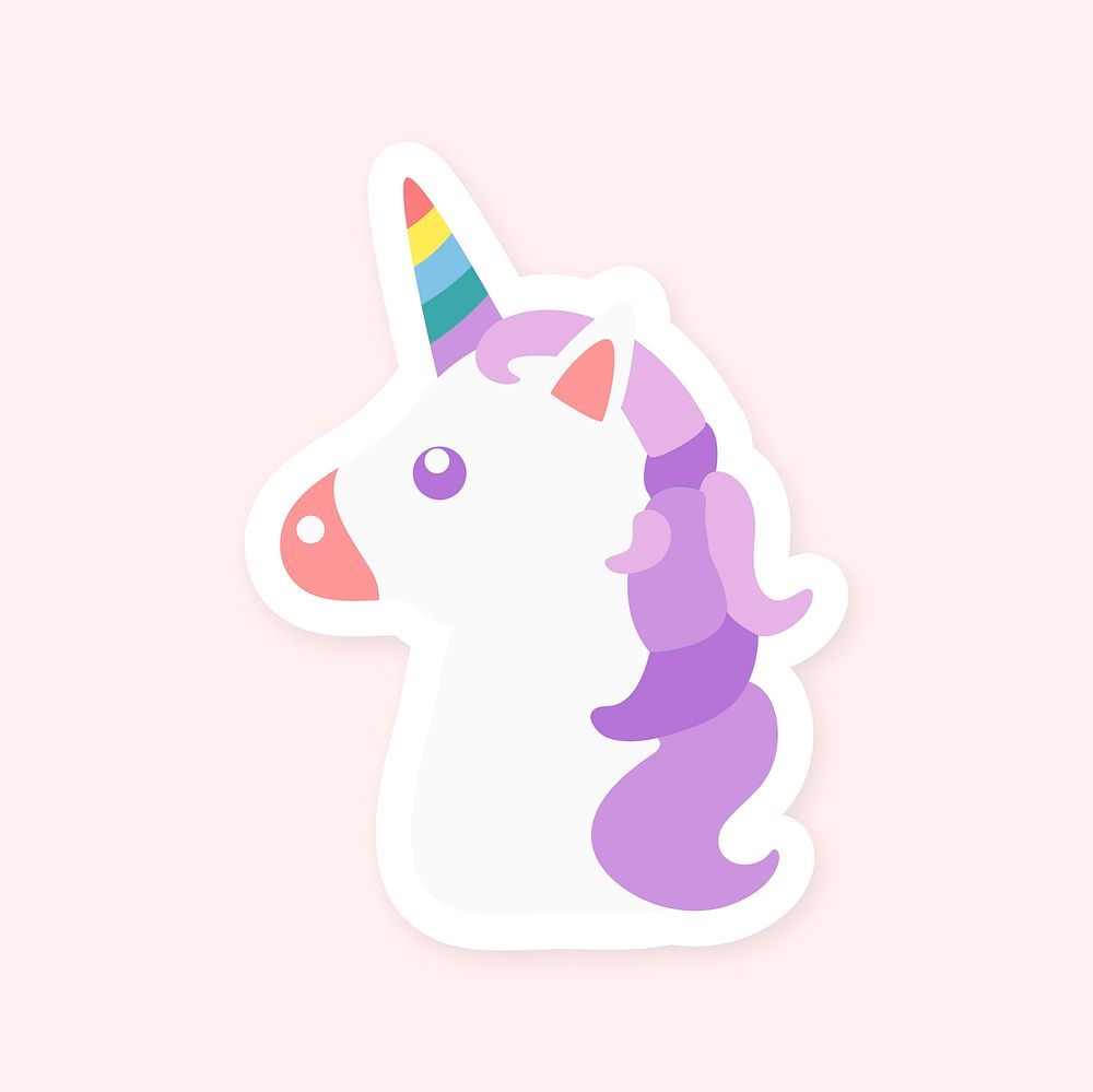 Cute unicorn with rainbow horn sticker vector