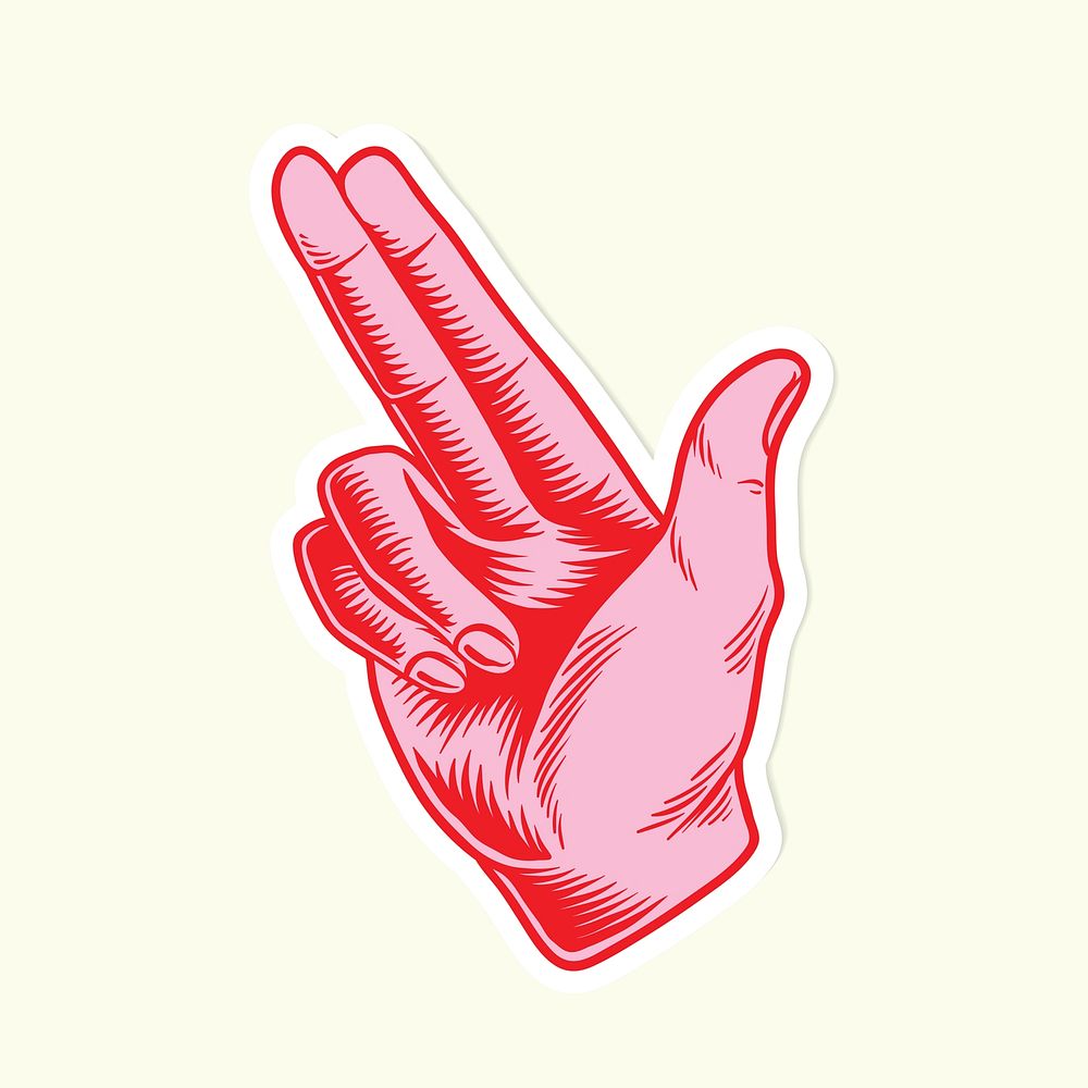 Hand drawn pink finger gun symbol sticker vector