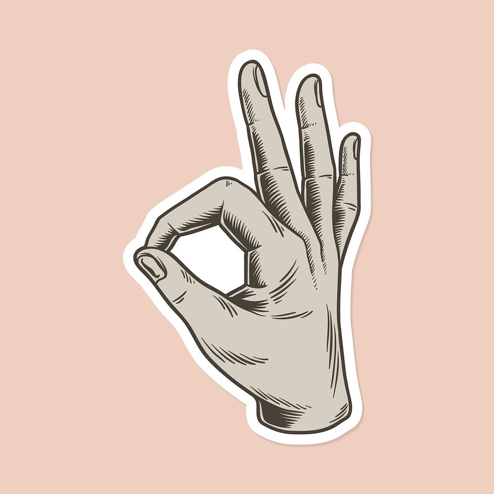 Okay hand sign language sticker vector