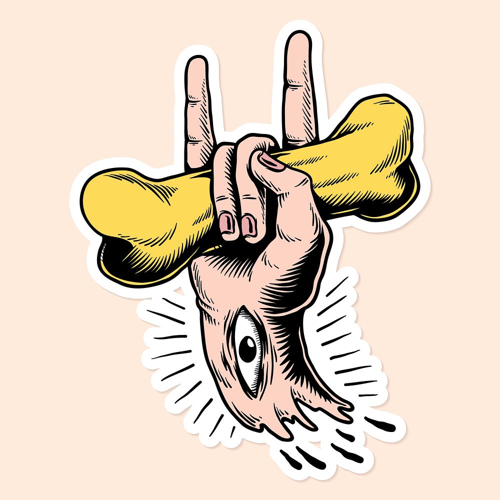 Hand drawn sign of the horns sticker vector