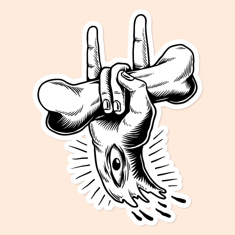 Hand drawn sign of the horns sticker vector