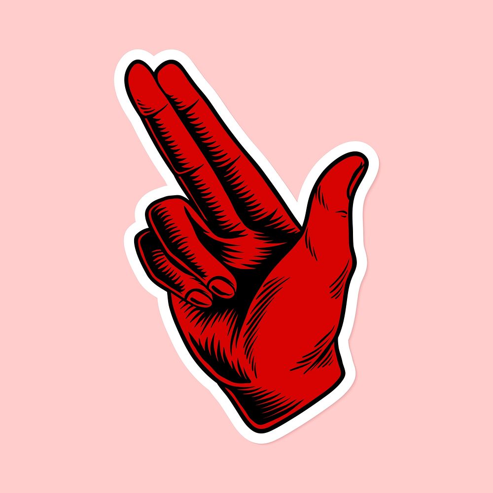 Hand drawn red finger gun symbol sticker vector