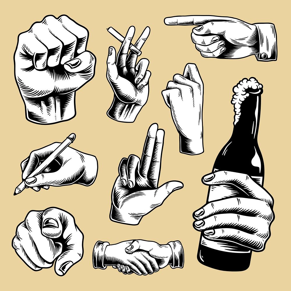 Cool hand hand gesture sticker set vector