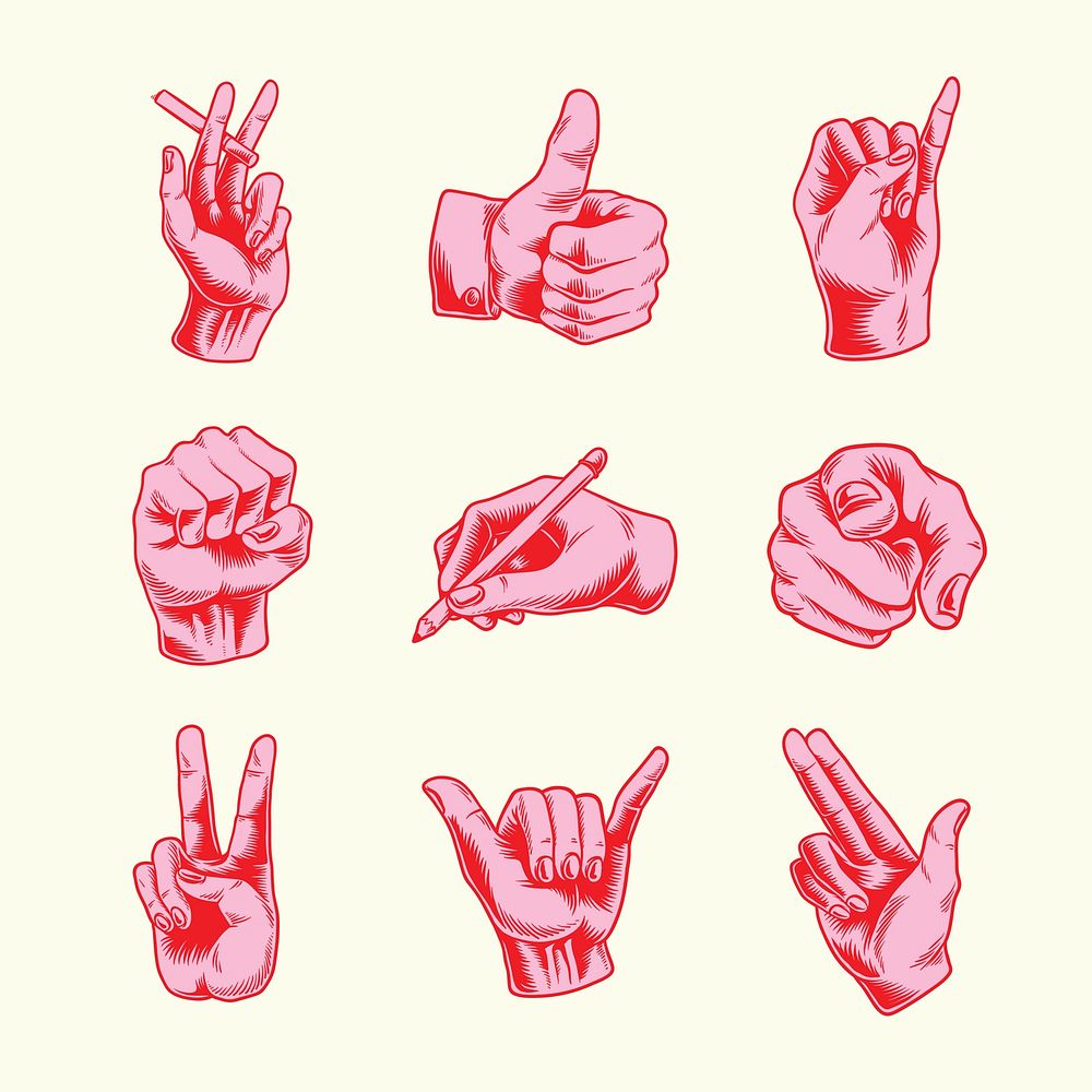 Cool hand gesture symbol set vector