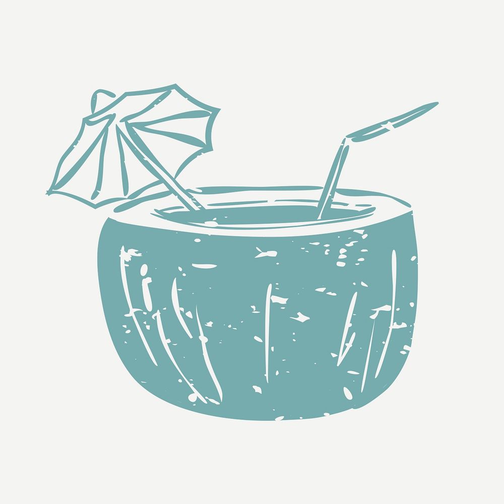 Coconut water linocut psd cute design element