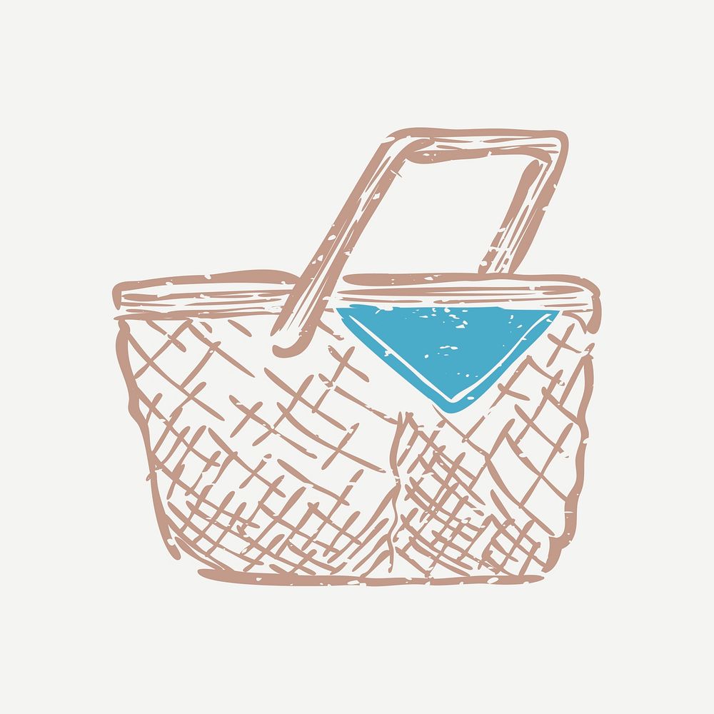 Picnic basket linocut psd cute design element
