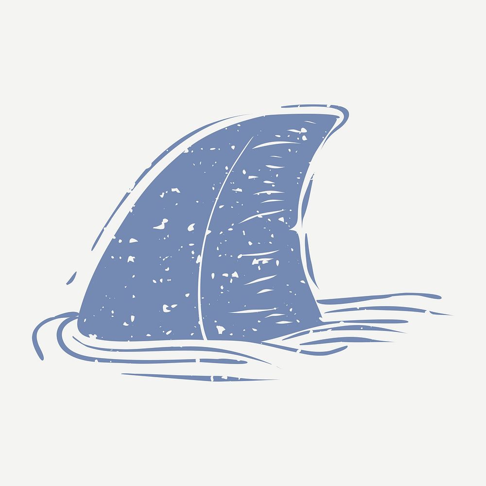 Blue shark fin linocut psd cute design element