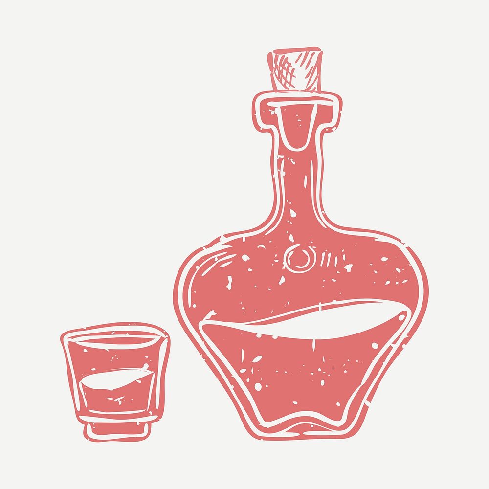 Muted red bottle printmaking psd cute design element