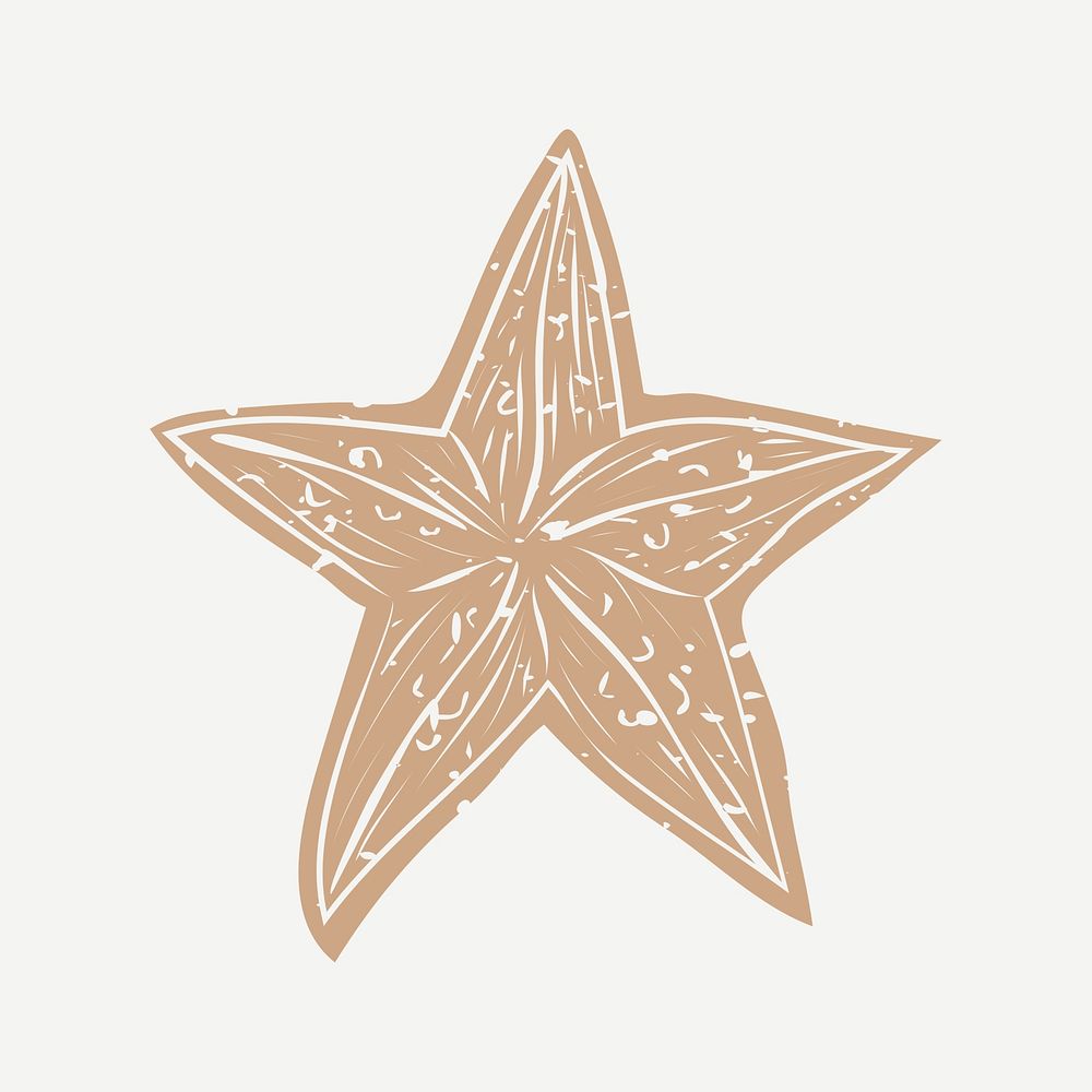 Golden sea star printmaking psd cute design element