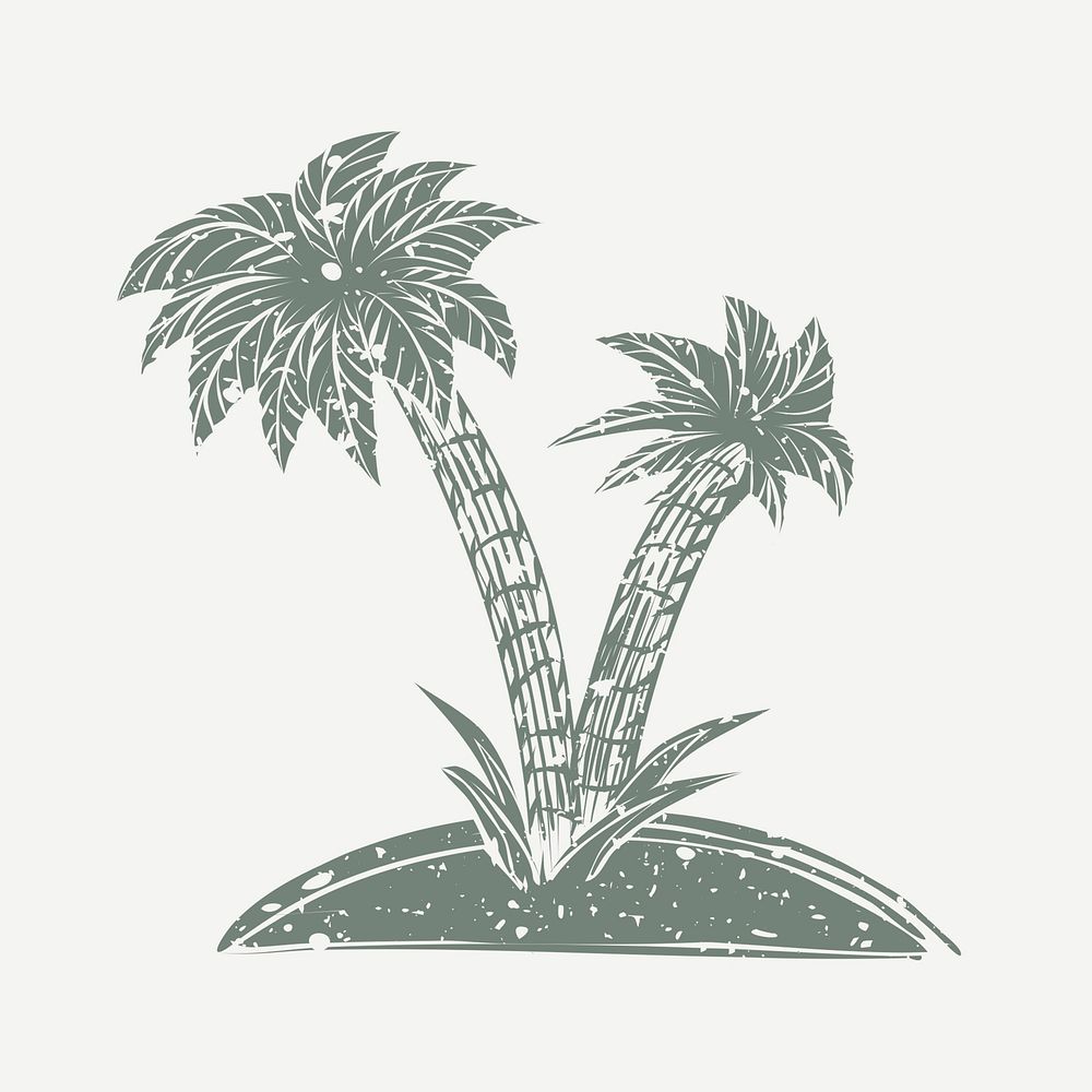 Muted green Island linocut in cute illustration