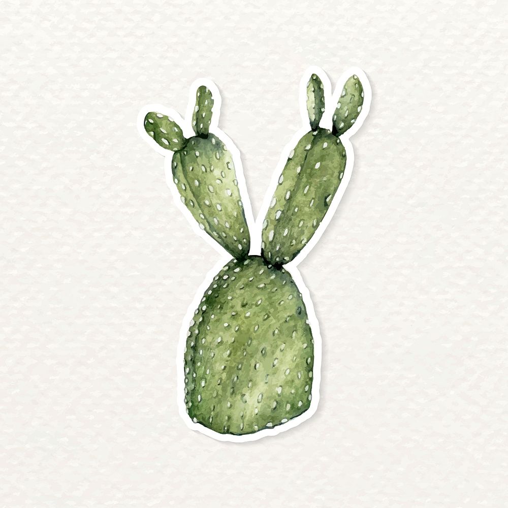 Purple prickly pear cactus watercolor sticker vector