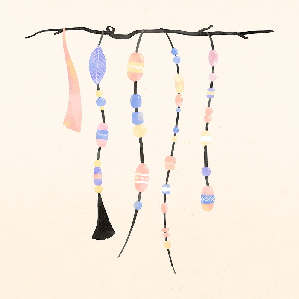 Pastel bohemian bead strings illustrated set