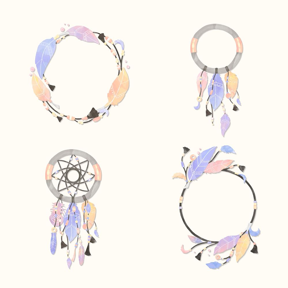 Bohemian feather collection pastel vector