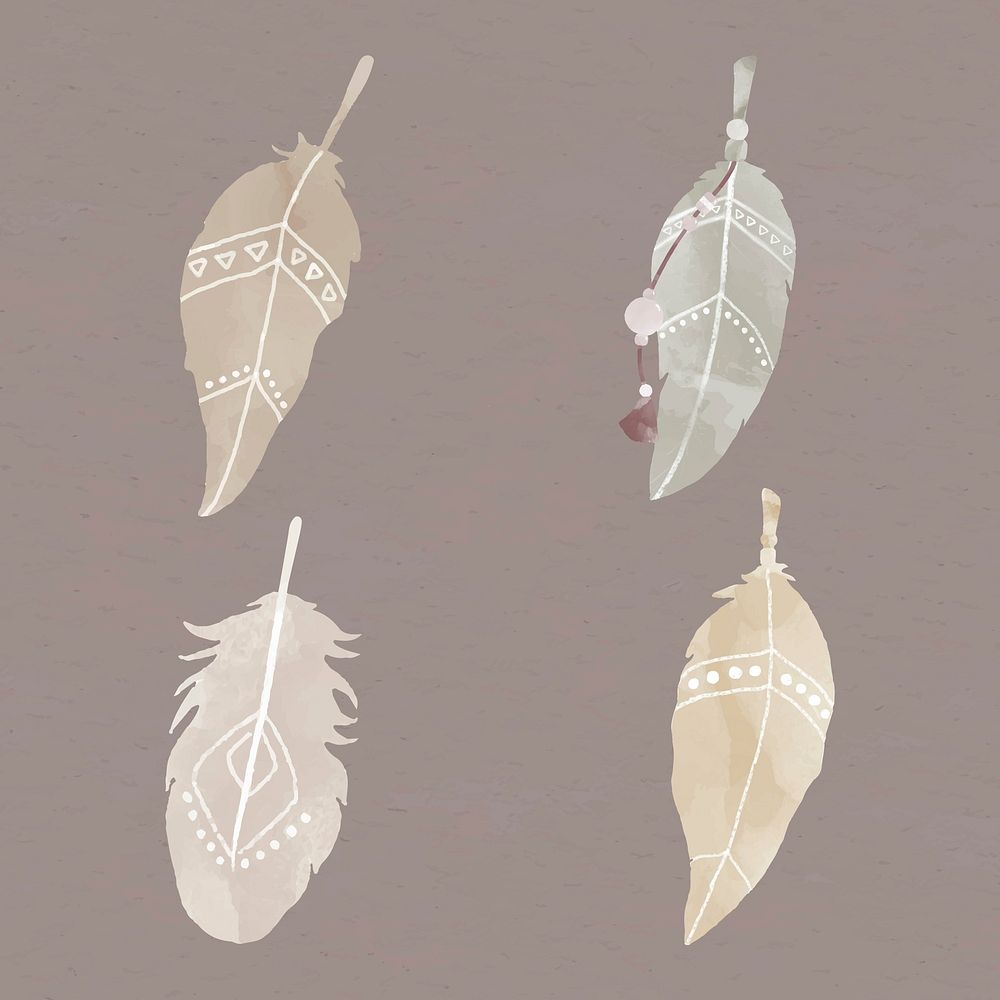 Hand drawn feather vector Bohemian style set