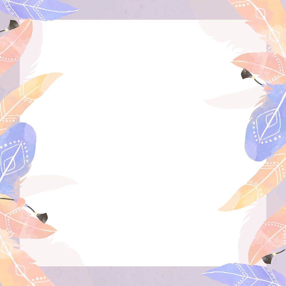 Pastel Bohemian feather frame vector
