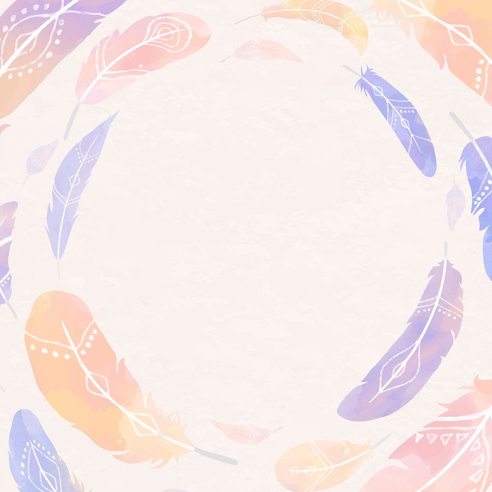 Round feather frame vector Boho style