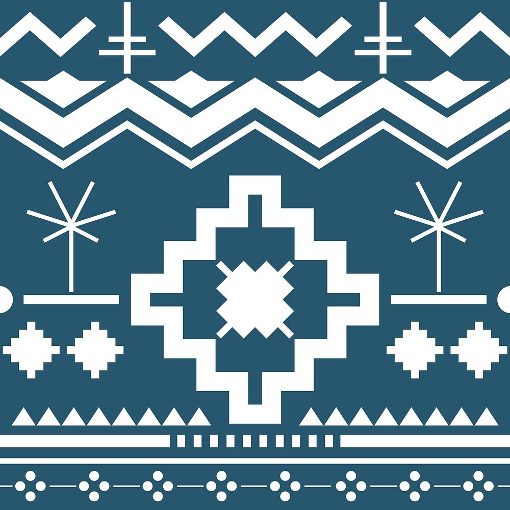 Seamless pattern, tribal background vector, white and blue textile
