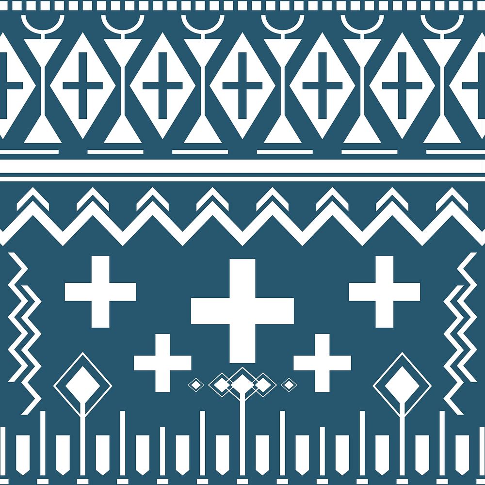 Tribal seamless pattern background vector, white and blue fabric