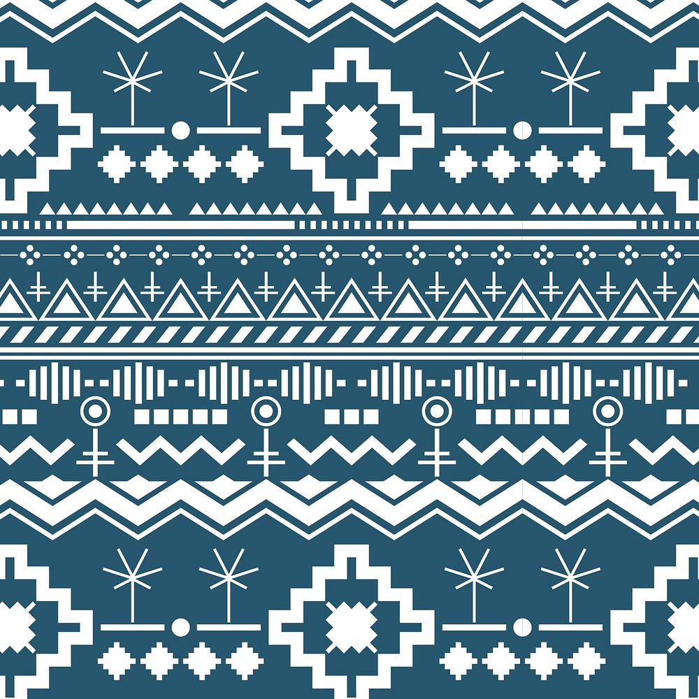 Ethnic geometric pattern, tribal background vector, white and blue design
