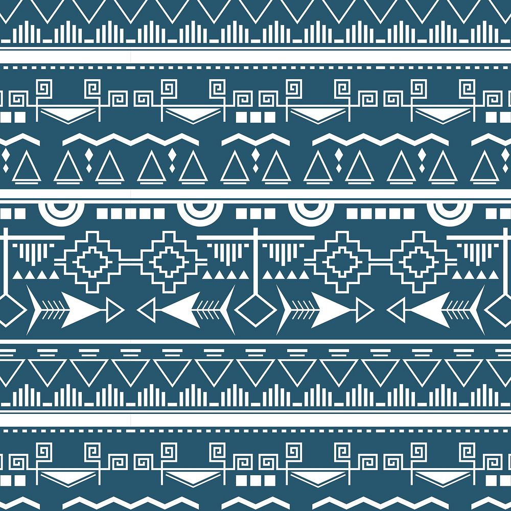Tribal seamless pattern background vector, white and blue textile