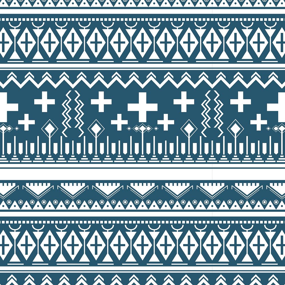 White ethnic seamless pattern blue background vector