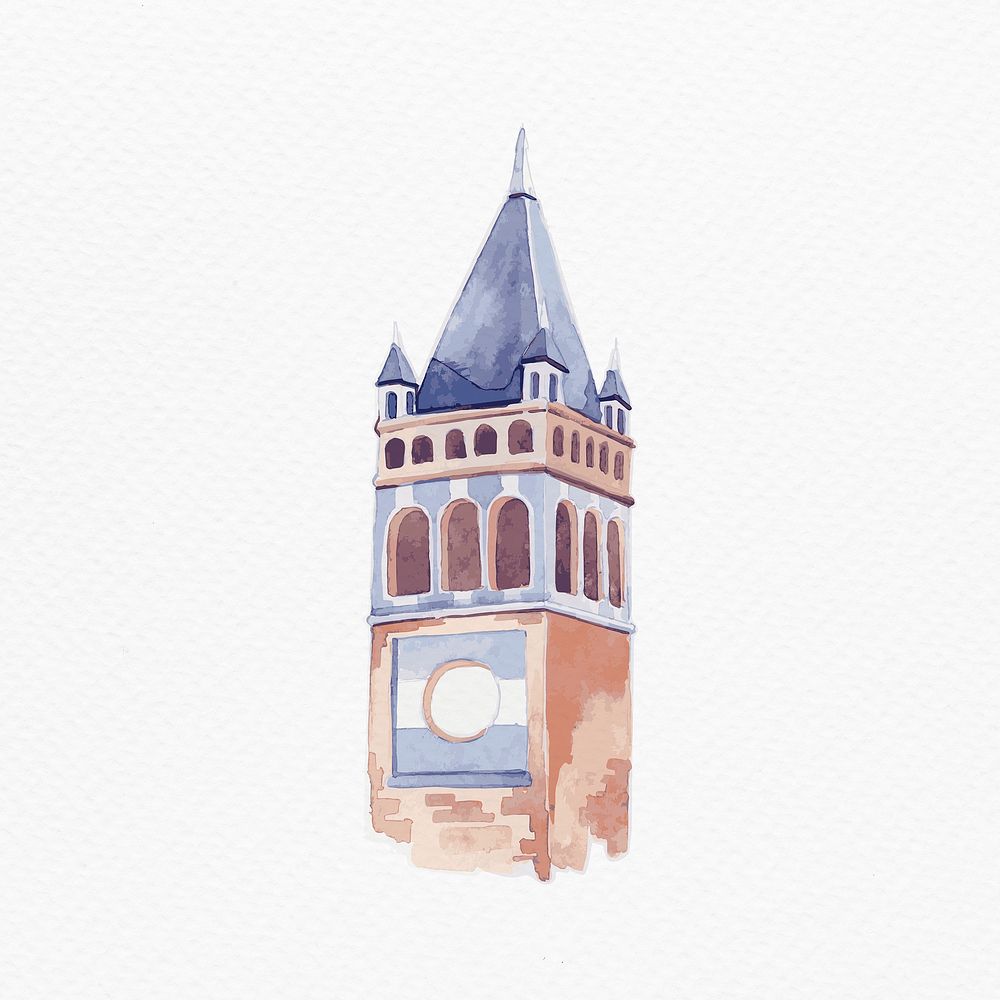 Psd watercolor old European architectural clipart