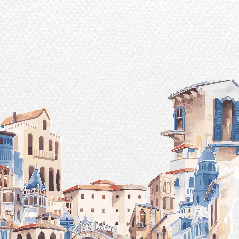 Mediterranean  architecture in watercolor on paper textured background