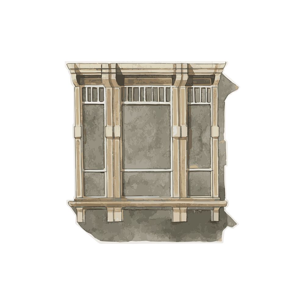 Old European window architecture watercolor clipart