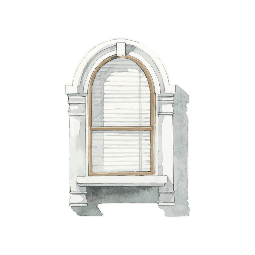 Old European window architecture watercolor clipart